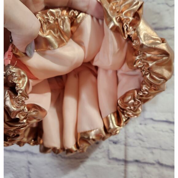 Forever Me Gold Metallic Pleated Puffer Vest 4T Hooded Full Zip Lightweight Soft - Picture 2 of 4